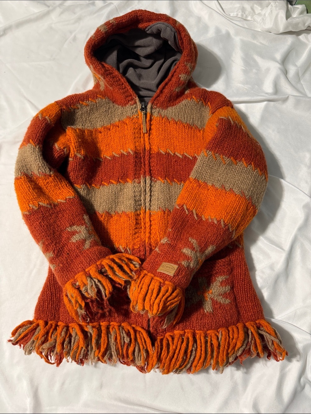 Kyber 100% Wool Hooded Zip-Up Jacket – Made in Nepal Tag Says L/Fits M Boho Cozy